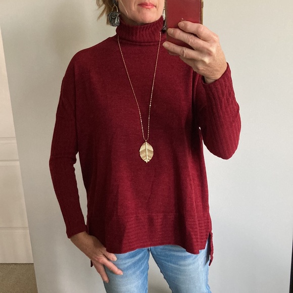 Burgundy Color Long Sleeve Turtleneck Sweater - Picture 3 of 9